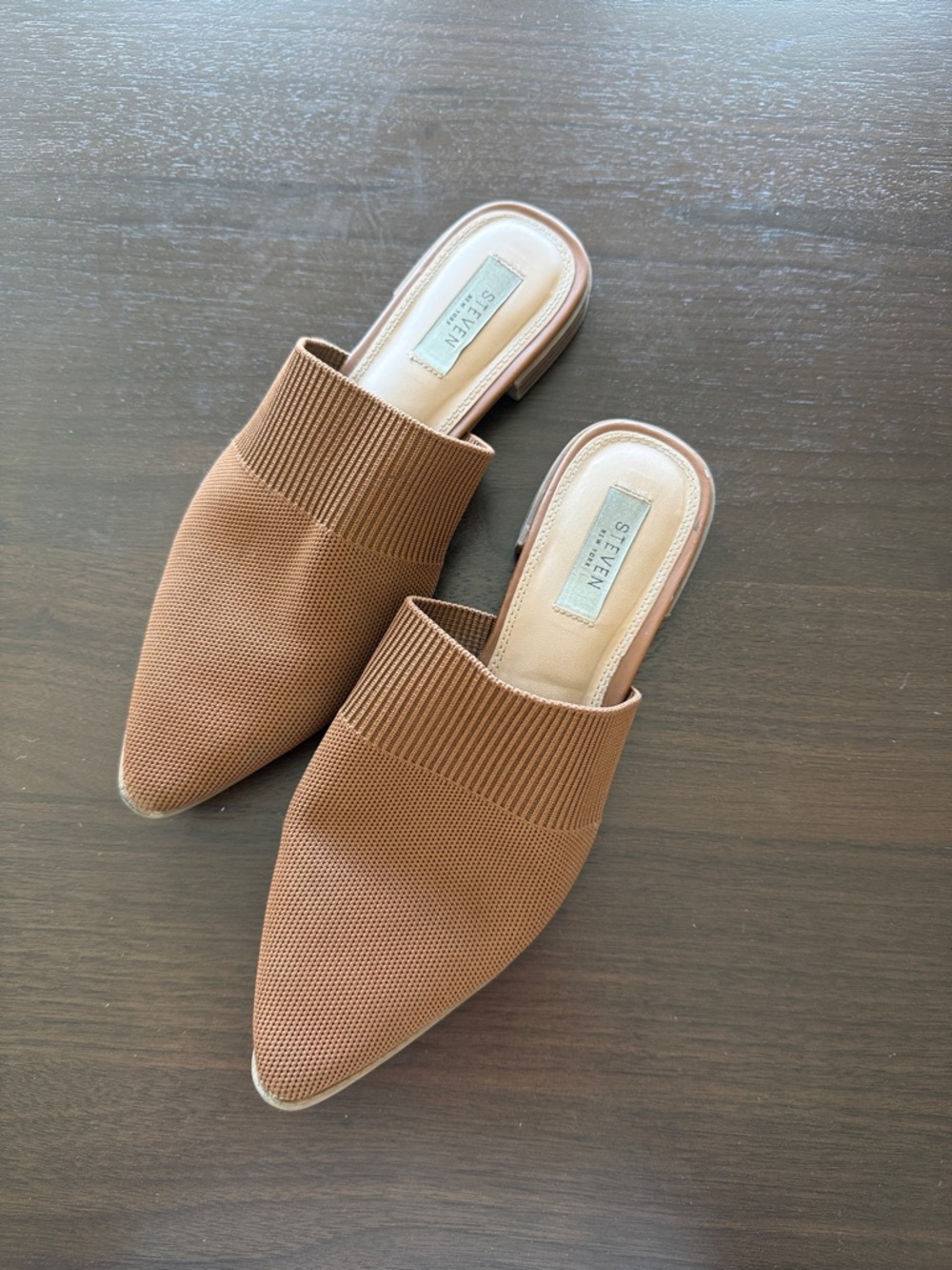 Seven7 Knit Pointed-Toe Slip-On Mules in Camel Brown